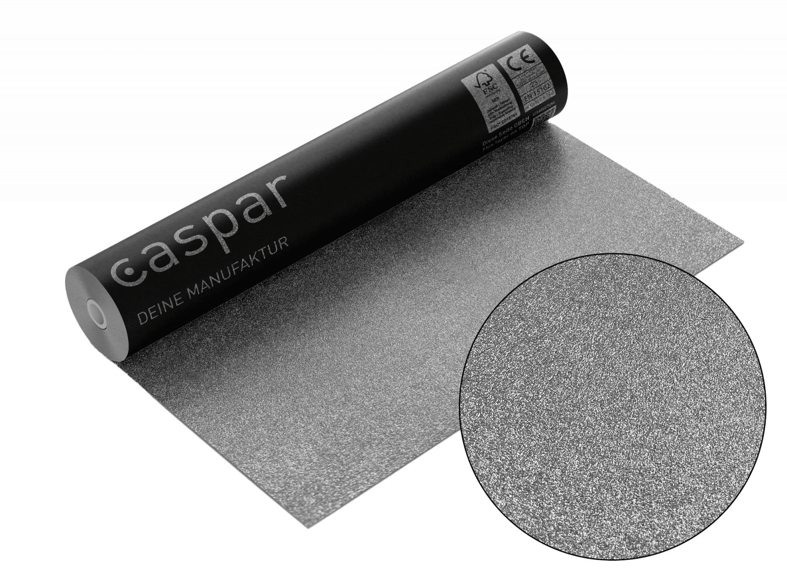 Mockup Silver Tapetenrolle mit Nahansicht